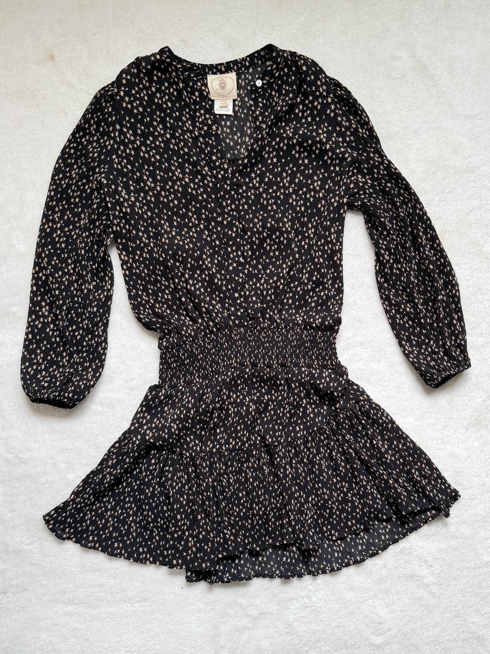 Muche & Muchette cinch waist boho black floral long sleeve mini dress